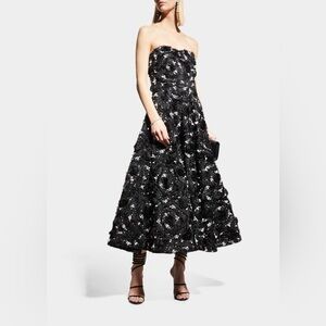 Pamella Roland Beaded Embellished Rosette Shredded Chiffon Strapless Midi Gown12